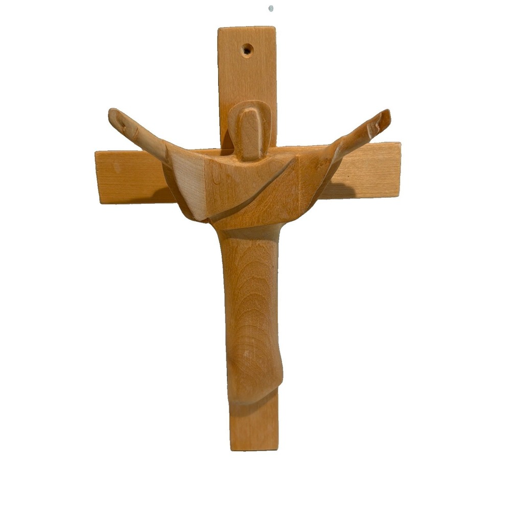 Vtg Hand Carved Wooden Crucifix Risen Christ 10 Inches Jesus